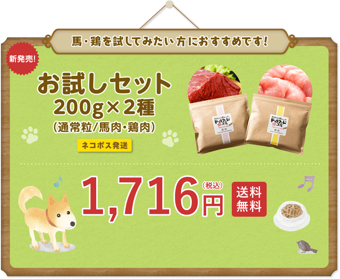 馬・鶏を試してみたい方におすすめです！お試しセット 200g×2種 ネコポス発送