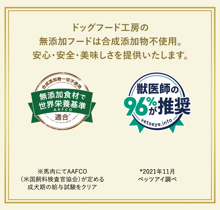 ドッグフード工房の無添加フードは合成添加物不使用。安心・安全・美味しさを提供いたします。